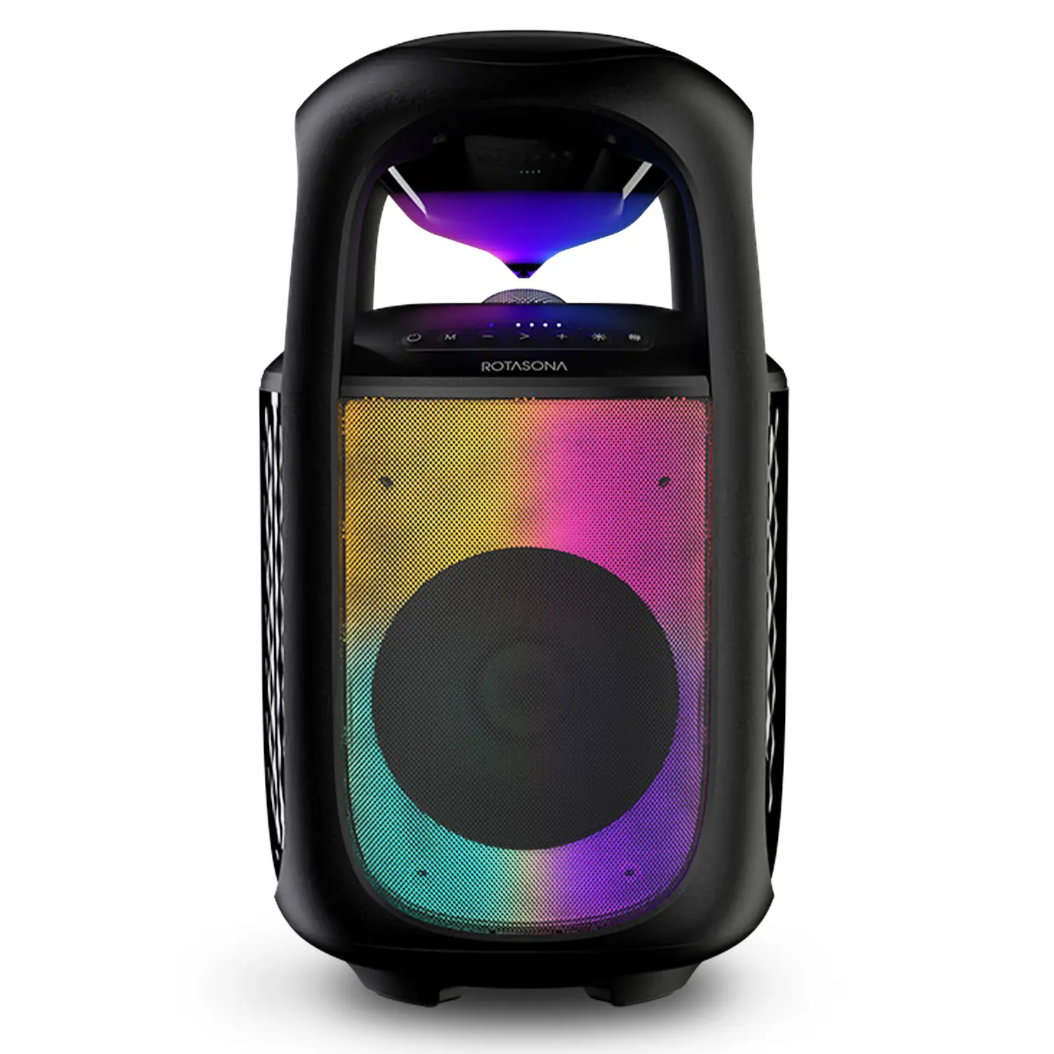 Rotasona Max Large Portable Wireless Bluetooth Party Speaker with Handle, RGB Lights, 360° Audio, Deep Bass, Indoor-Outdoor EQ, USB Lossless Playback, IPX4 Durable Water Resistance (Black) - Ideal for Outdoor Speakers, Multifunctional Wireless Speaker