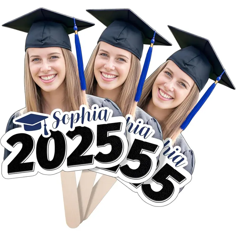 Graduation Custom Cutout Big Head on a Stick, Fun Face Cardboard Cutouts,Real Life Size, Personalized Fat Heads, 6 to 18", Party Décor, Birthday, Upload Your Photo, 1 PC, Black
