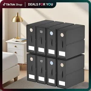 TRZZ Foldable Storage Boxes 4/8 Pack - Organizers with Clear Window & Reinforced Leather Handles, 15"×13"×5" Closet Storage Solution Foldable Transparent Stackable Storage Bin