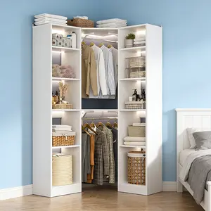 Cyclysio 40"W Corner Closet System with 12 Storage Shelves ＆ 2 Hanging Rods, Freestanding 6-Tier Walk-in Closet Organizer System Space-Saving Wardrobe