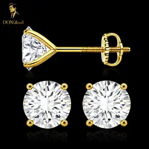 DONAURETTI Solitaire Four Prong Martini Stud Earrings 925 Sterling Silver VVS1 D Color Moissanite Screw Back / Push Back for Men Women Fashion Jewelry