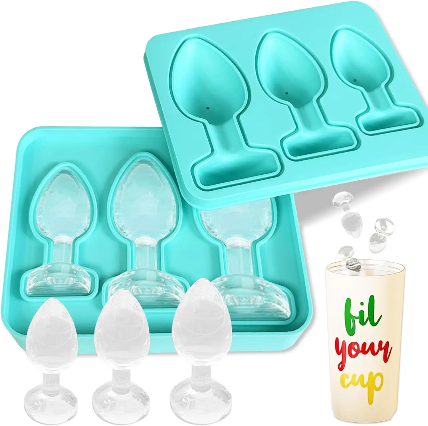 Ice Cube Mold Tray Novelty,Silicone Ices Cube Tray,Large Thicked Silicone Fun Shapes Ice Mold for Whiskey Cocktails,Brandy and Juice Beverages