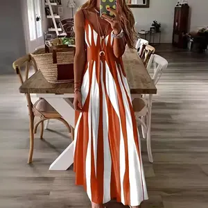 Comfortable Casual Fitted Sleepwear for Women, Stylish Long Loungewear Dress for Bedroom, Soft Fabric Evening Gown, Summer Sleepwear Stripe Sleeveless Spaghetti Strap Maxi Nightdress,  Womenswear Pajamas Piece Style