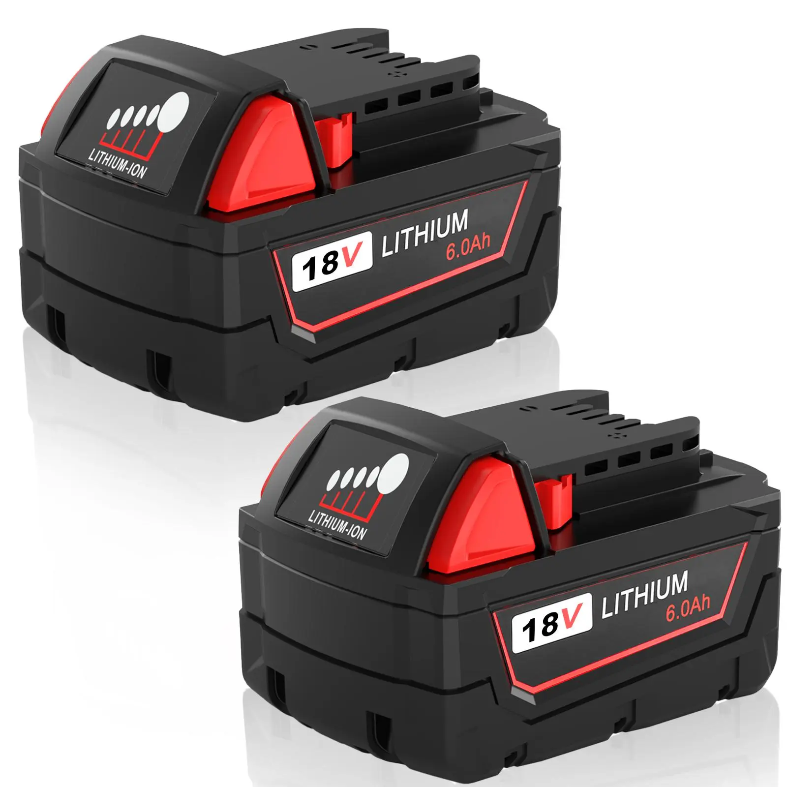 18V Li-Ion Cordless Power Tool Batteries (2-Piece Set, 2pac, 2 Pcs Set), 100% Brand New 6000mAh Replacement for Milwaukee M18 Cordless Power Tools, High Output, 20% Longer Run-Time, Smart Chip, Compatible with 48-11-1865