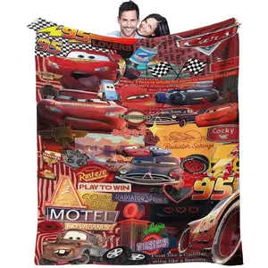 Lightning McQueen Throw Blanket,Rust-eze & Route 66 Design, Perfect for Gift for Car Fans, Kids' Room Decor & Cozy Living Spaces