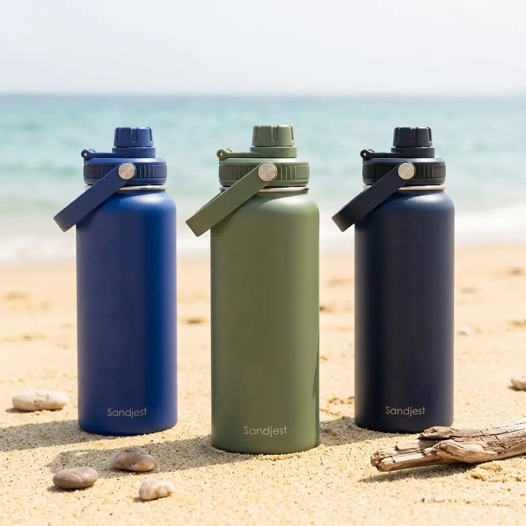 SANDJEST Summer Travel 32oz Sports Water Bottle with Spout Lid & Handle, Leak Proof Insulated Stainless Steel, Great for Outdoor, Gift for Men Him Dad