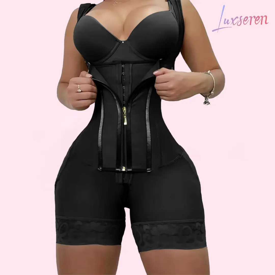 LUXSEREN Women's High Waisted 2-in-1 Solid Color Zipper Corset Shapewear Bodysuit - Faja, Seamless Tummy-Control, Waist-Tightening, Butt Lifting Control Shapewear Bodysuit for Daily Wear, Tummy-Control Shapewear Bodysuit