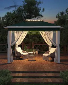 11x11 Pop Up Canopy Tent with Mosquito Netting, Outdoor Canopy Shelter Easy Setup, Water & UV Resistant - Green & Beige