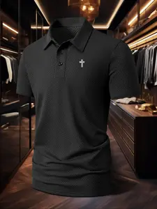 Men's Summer Large Size Polo Short Sleeve Ice Silk Shirt, Classic Geometric Print, Lightweight Comfortable Quick Dry Breathable Casual Polo Shirts