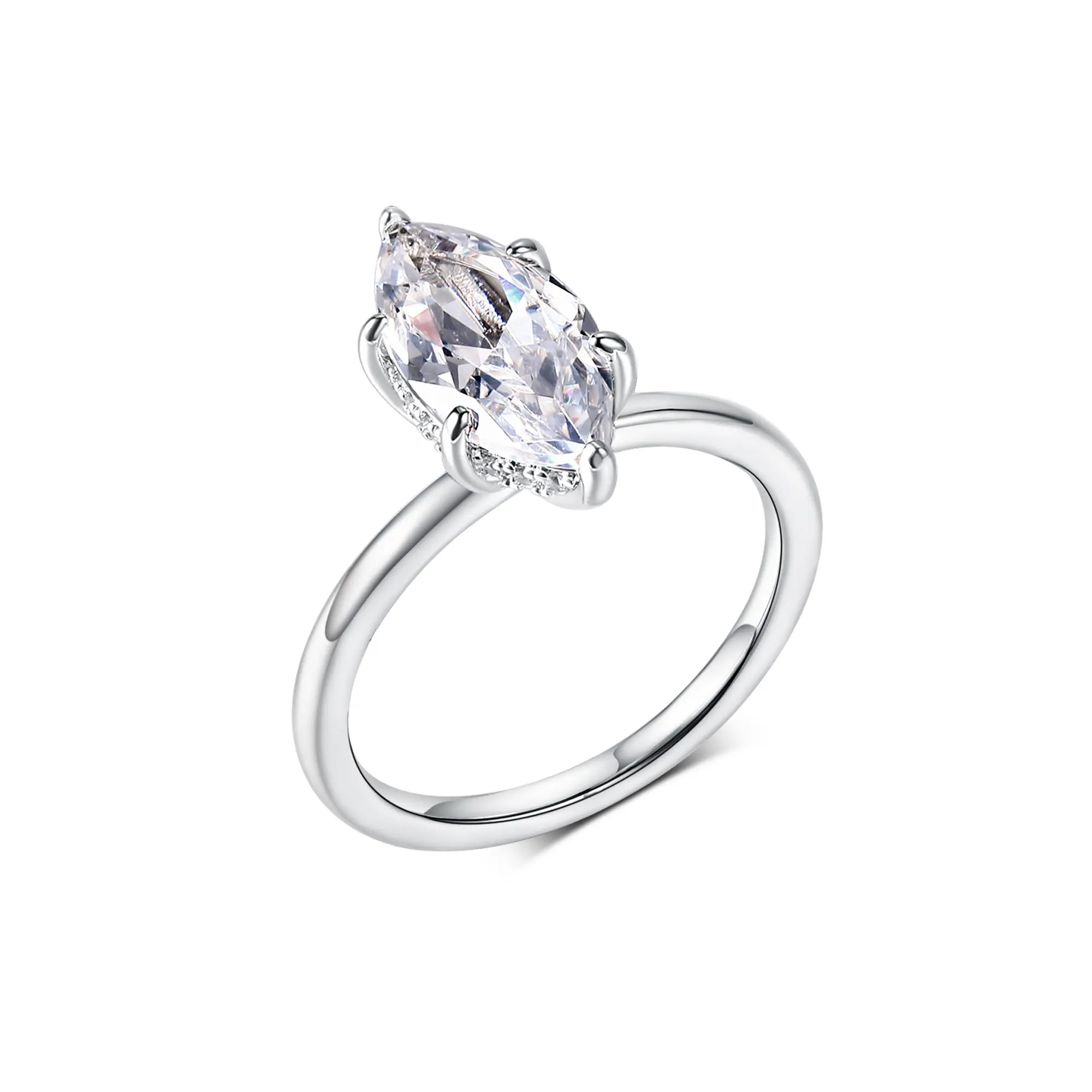 GEMSME 2CT Marquise Cut Solitaire Cubic Zirconia Classic Wedding Engagement Band Promise Eternity Ring for Women R-0045