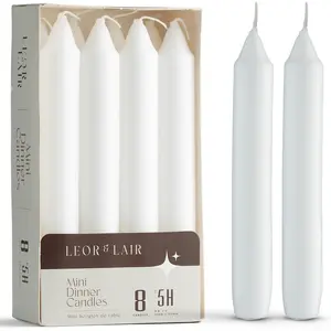 Leor & Lair Short Taper Candles - 6 Inch - 5 Hour Burn, Color Coated Wax, Cotton Wick - Perfect for Dinners, Valentine's & Christmas Decor - Unscented
