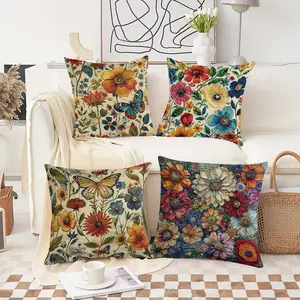 A set of 4 pillowcases, They are decorative sofa throw pillowcases, a set of linen cushion covers, featuring a modern farmhouse style for home decoration, suitable for sofas, living rooms and bedrooms. Mellow 18x18" Pillow Cover