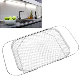 (Silver) Expandable Mesh Strainer—Sink Strainer Basket, Stainless Steel Rectangular Kitchen Strainer with Handle, Ideal for Straining, Draining, and Rinsing Fruits, Vegetables, and Pasta—A Must-Have for Your New Home