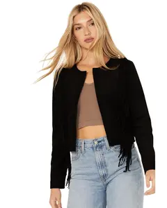 Shyanne Women's Faux Suede Fringe Jacket - Swho23o26-Blk