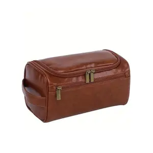 Waterproof Men's PU Leather Toiletry Bag - Hanging Travel Cosmetic Bag, Compact Zipper-Closure Organizer, Durable Waterproof Pouch, Leak-Proof for Travel & Everyday Grooming, Adult Gifts