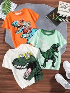 Boys' Dinosaur Print Short Sleeve Tee Set, Casual Summer Junior Clothing, Perfect Gift for Daily Wear & Outdoor Activities