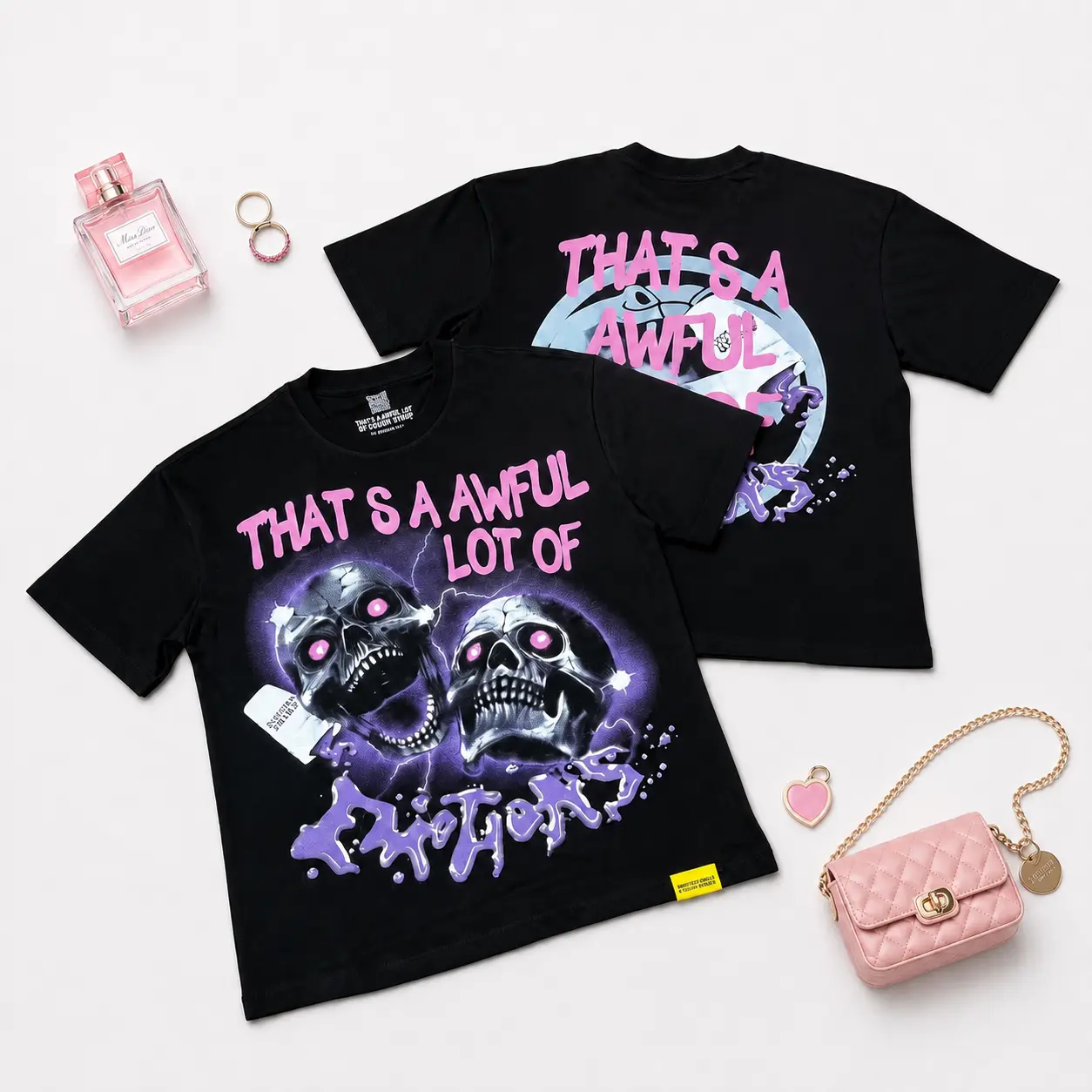 THAT'S A AWFUL LOT OF COUGH SYRUP Graphic T-Shirt, Casual Oversized Round Neck Short Sleeve Y2K Streetwear | Humorous Print | Pure Cotton Tee