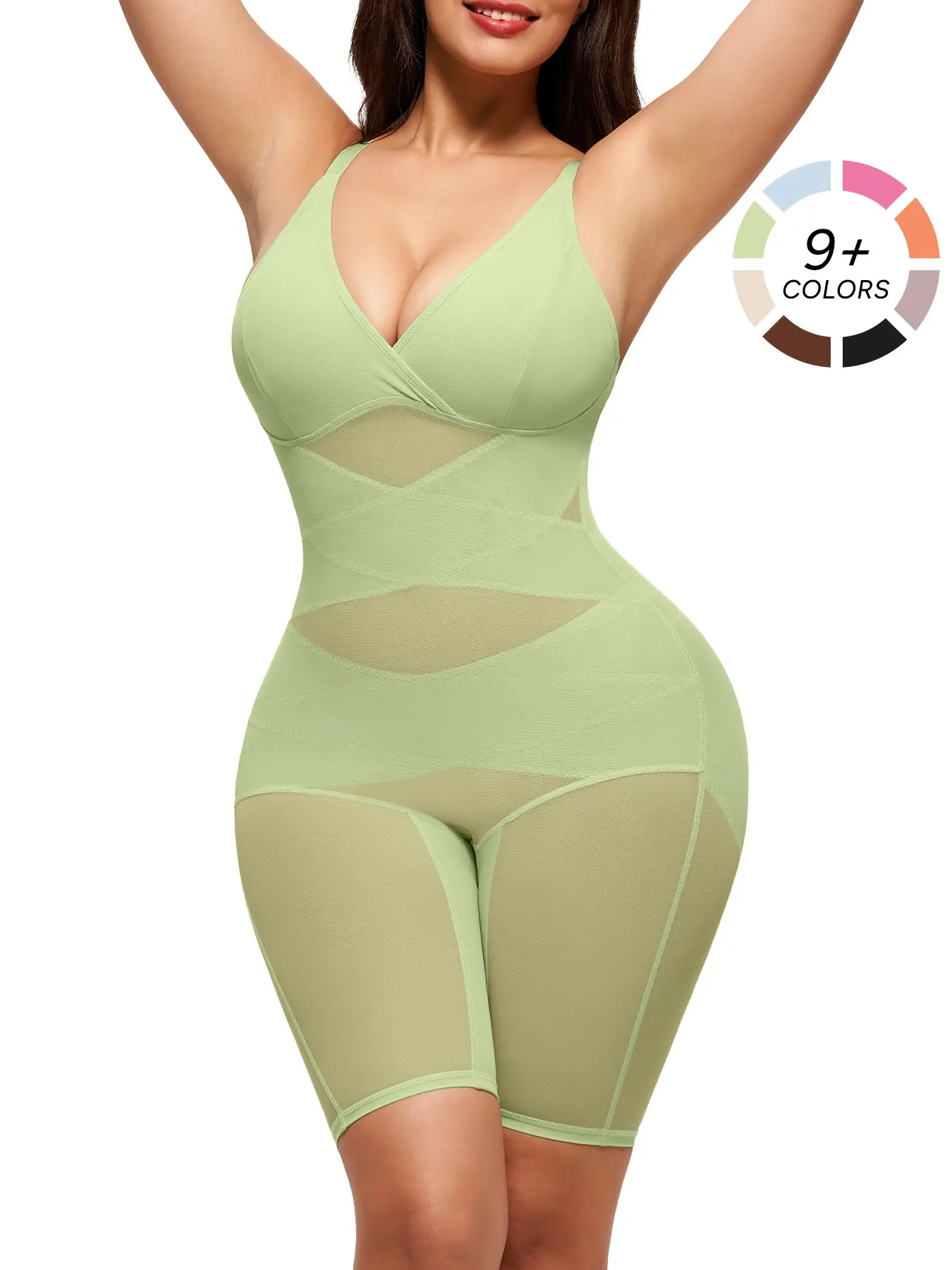 Women's Waist Trainer Essential Shapewear, Faja Shapewear, High Elastic Breathable Mesh V-Neck Full Body Contouring Bodysuit, Casual All Seasons Wear Underwear