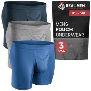 Real Men Modal V-Fly 7 Inch Blue Heather Grey Gunmetal Inseam Pouch Boxer Brief Underwear Set Human Menswear Plain 2X The Softness of Cotton Spandex Biker Beige Activewear Multicolor