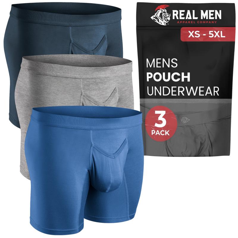 Men's Modal V-Fly Boxer Briefs Set - 7-in Inseam, Pouch Design, 2X Softer Than Cotton-Spandex, Sportswear, Mensfashion, Athletic Fit, Full & Bulge Support, Breathable Lightweight, Plain (Blue Heather, Grey, Gunmetal, Beige)