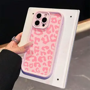 Pink Leopard Print Phone Case for Apple iPhone 11, 17, 16, 15, 14, 13, 12, 11, XS Max, X, XS, 12.13MINI, 16E, full lens protection, soft TPU material protective cover, protect the smartphone shell, phone shockproof