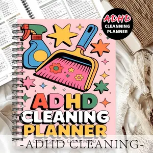 1pc  ADHD Cleaning Planner Themed Academic Notebook, Star Tool Style - Pink Background, Colorful Stars and Cleaning Tool Patterns. for Recording and Planning Cleaning Tasks. Cleaning Planner, Task Management Notebook. 5.5x8.3 Inch Notebook