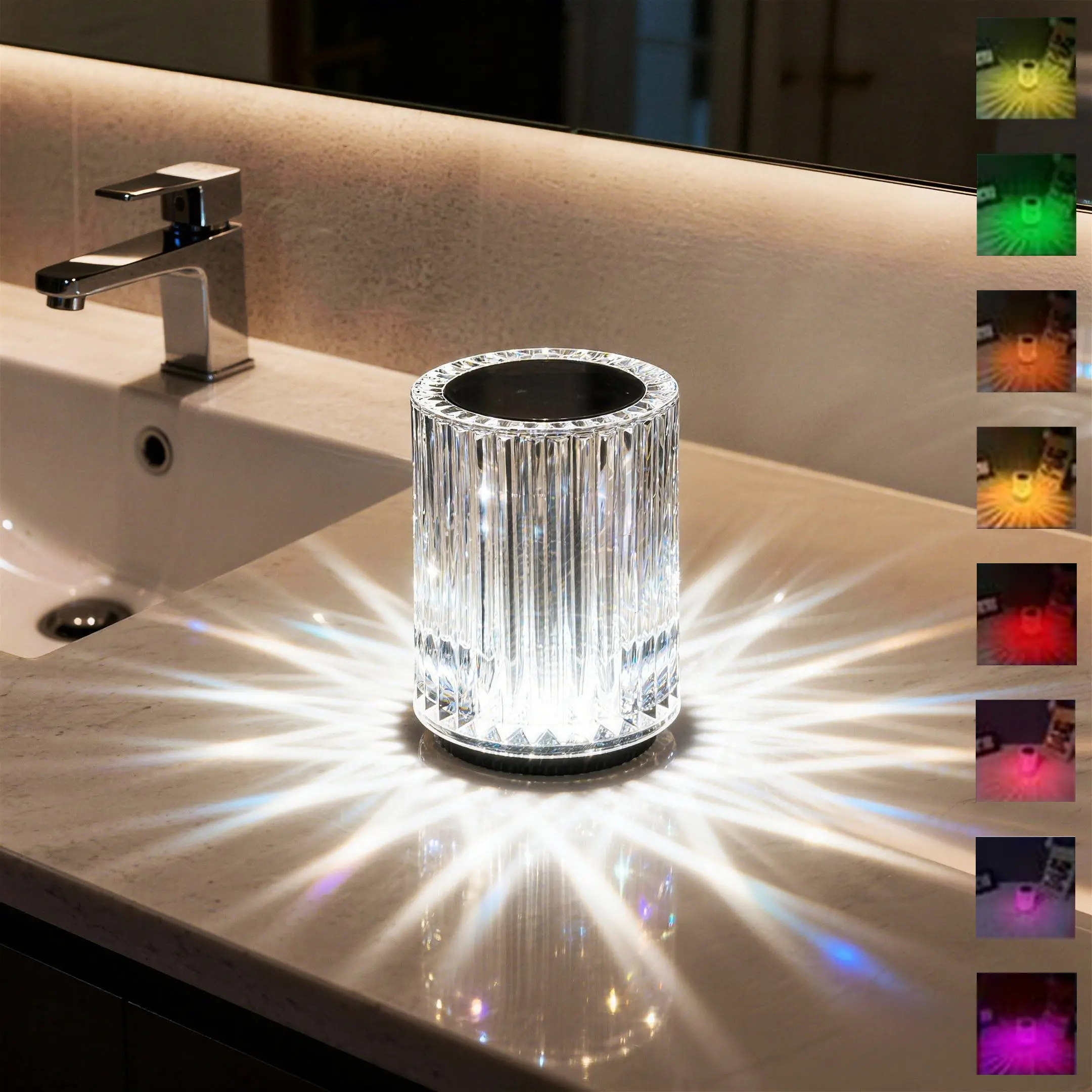 Aesthetic Luxury Vertical Stripe Crystal Lamp - RGB Colorful LED Atmosphere Light, Touch & Remote Control, Power Bank Ready, Lights for Room, Ideal Gift Ideas for Her, for Bathroom Spa, Bedroom, Rgb Atmosphere Lights