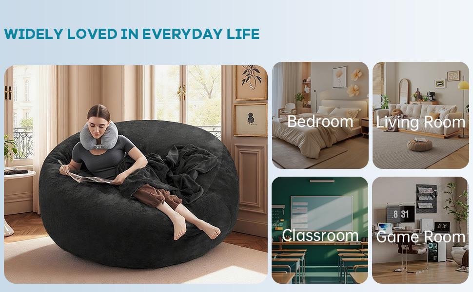 Bean Bag Chair for Adults, Giant Bean Bag with Filler & Machine Washable Cover, Fluffy Bean Bag Chairs Oversized Beanbag Lounge Chair for Living Room, Bedroom Dorm(4/5/6FT))