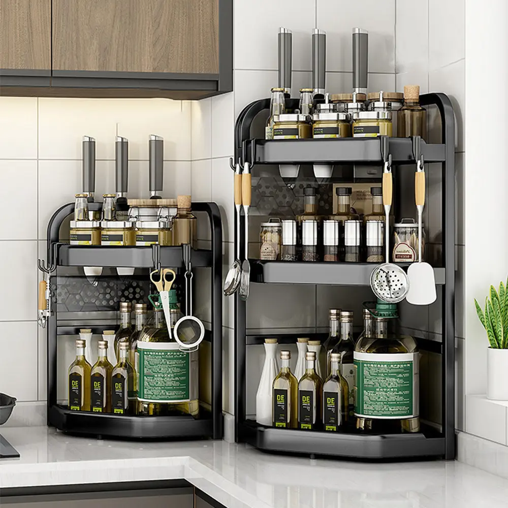 Kitchen corner shelf, spice bottle, knife, chopsticks, no-drill storage shelf, countertop, corner triangle shelf, adjustment