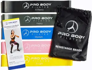 Premium Set of 5 Exercise Bands to Complement Pilates, Yoga, Physical Therapy and Strength Training