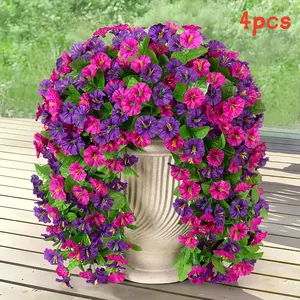 4 packs Artificial Flowers for Qutdoor Decoration,FauxDaisyFlowers for Fall Decor,Realistic Eucalyptus LeavesSilk MumsFake Plants for Garden Pot,FrontPorch,Courtyard,Patio,Lawn