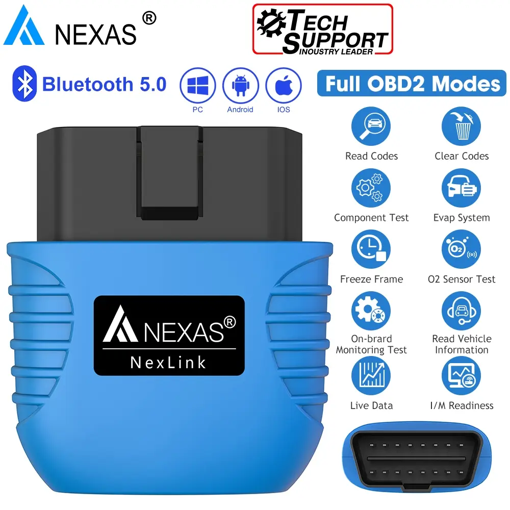 NEXAS NexLink Automotive Diagnostic Scanner - Bluetooth OBD2/OBDII Code Reader for Cars & Motorcycles, Enhanced Diagnostics, Live Data, Freeze Frame, Component Test, Compatible with iOS, Android, Windows