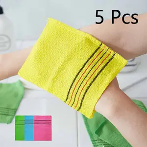5 Pcs Exfoliating Mitt Glove Towel Body Skin Scrubber Exfoliating Scrubber for Remove Dead Skin Washcloth (Small,Yellow, Green, Blue, Pink) Colorful Washable Exfoliant Scrubber Glove
