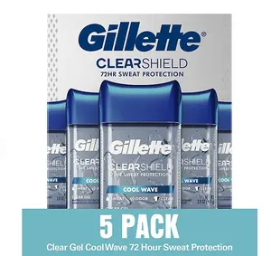 Gillette Cool Wave Clear Gel Men's Antiperspirant and Deodorant, 3.8 oz., 5 pk. Body Care Pack Set Skincare
