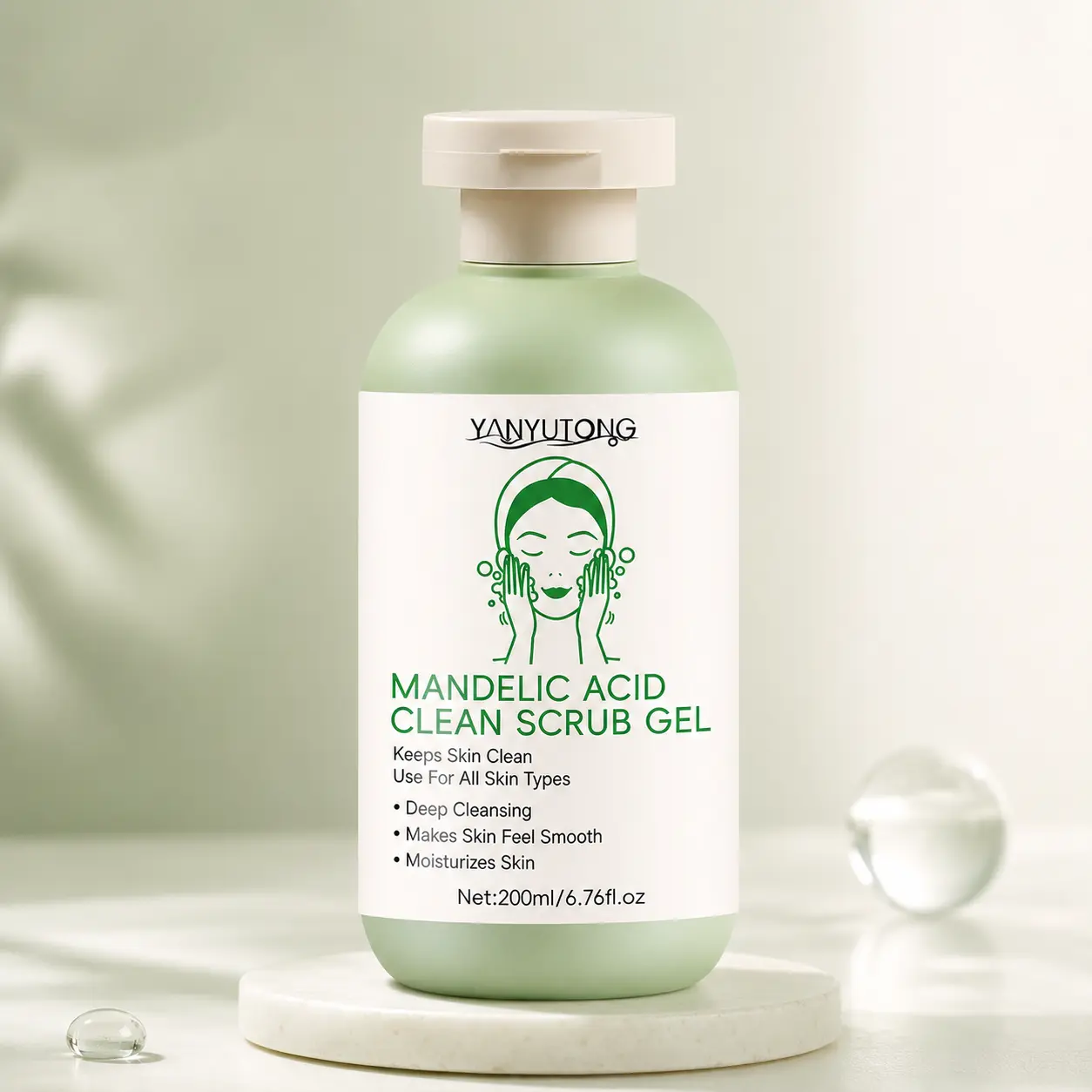 YANYUTONG Mandelic Acid Clean Scrub Gel, Deep Cleansing Facial Exfoliating Gel for Smooth & Moisturized Skin, All Skin Types, 6.76 fl oz/200 mL