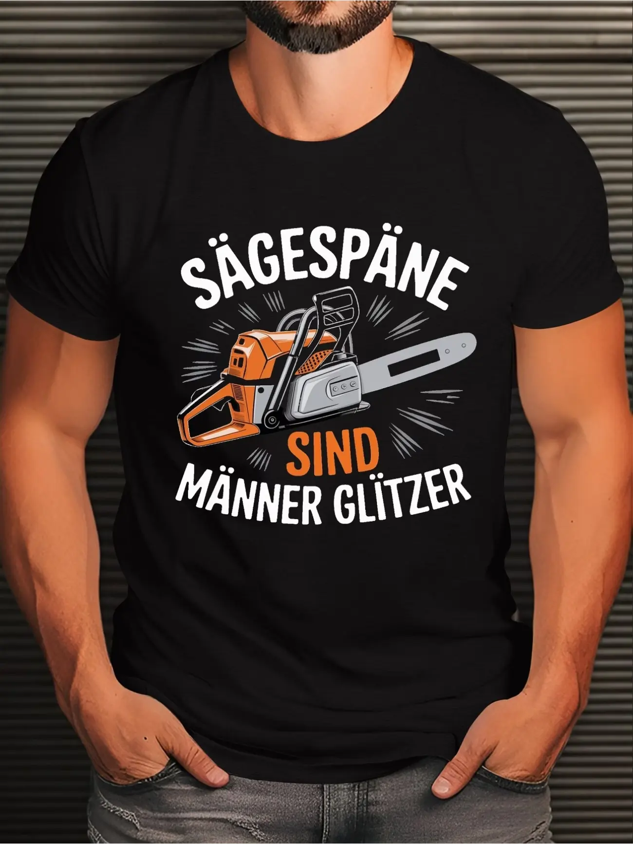 German Chainsaw and Sawdust Glitter Graphic T-shirt Crew Neck Short-sleeved T-shirt, Suitable for Lumberjacks, Carpenters and Summer Outdoor Wear, the Perfect Gift for Family and Friends, Unisex!
