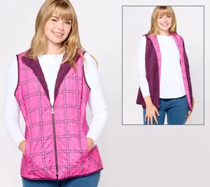 Belle by Kim Gravel Reversibelle Mad for Plaid Print Zip Vest