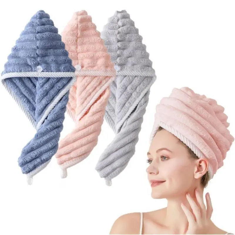 Microfiber Hair Turban 3pc Set, Ultra Absorbent Soft Towels for Quick, Anti-Frizz Drying, with Snap Closure for All Hair Types, Microfiber Towels, Hair Towel