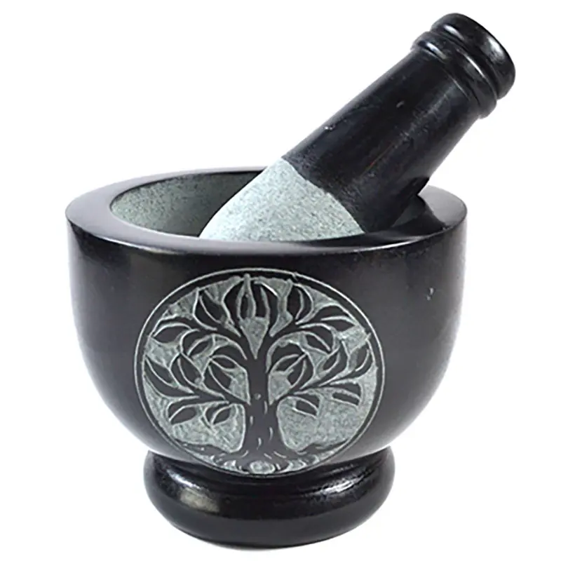 4" Tree of Life Soapstone Mortar and Pestle Set
