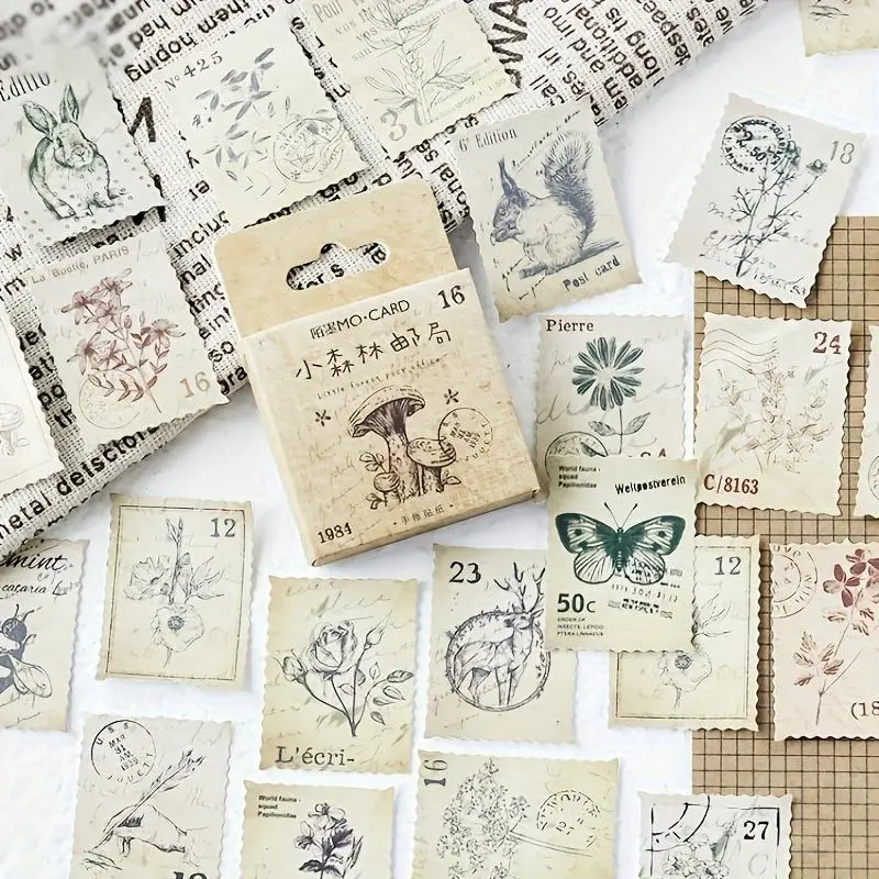 Mini Plant Forest Stamps, 1 Box DIY Decoration Scrapbook Animals Butterfly Stickers for Scrapbooking, DIY Decorative Material Collage Journaling, Art Stickers, Aesthetic Stickers