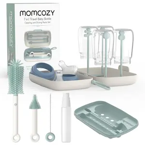 Momcozy Baby Bottle Brush Set, Bottlewasher, Includes Silicone Brushes, Nipple Cleaner, Straw Brush, Soap Dispenser, Drying Rack, Ideal for Home & Travel Use