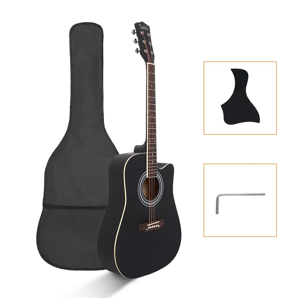 Professional GT502 41-Inch Folk Guitar, Spruce Matte Notch, Burlywood Body, Rustproof Knobs, Brighter Projection, Includes Bag, Shield & Wrench, Black