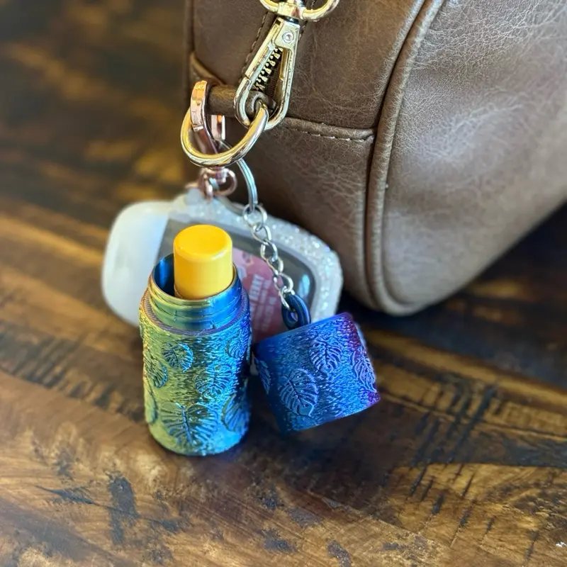 3D Printed PLA Plastic Chapstick Holder Compact Keychain with Secure Screw-Top Lid