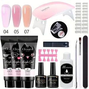 Polymeric Gel Nail Extension Set, Including 3 Pieces Of Extension Glue, Nail Lamp, Primer, Wash Free Seal, Pen Wash Water, Transparent Nail Mold And A Full Set Of Polymeric Gel Nail Tools, Suitable For Beginners Of Nail Enhancement And Holiday Gifts