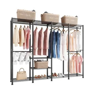 【fathersdaygift】VEVOR Clothing Garment Rack,Heavy Duty Closet WardrobeAdjustable Tiers Clothes Racks with Steel Frame1100 lbs Load Capacity Clothes Rack with 4 Hanging Rods for BedroomClothing StoreHallway