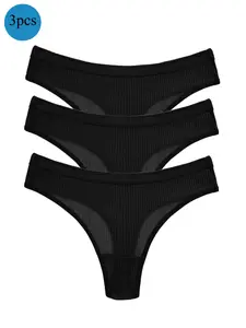 Women's Breathable Low Waist Thong Panties, Sporty Yoga Butt Lifting Seamless T-Shaped Underwear, Pack of 3, Comfortable & Stylish, Soft Breathable Panties