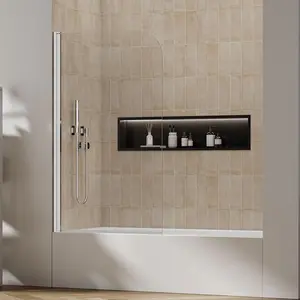 34" W x 59" H Tub Shower Door Foldable Hinged Bathtub Glass Door Screen with Tempered Coating Pivot Glass Panel (Chrome)
