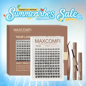 MaxComfi Muse Cosmetic Eyelash Extensions - DIY, Beginner-Friendly Cluster Lashes, Waterproof, Thin Band, Super Soft, Long-Lasting Natural Venus Velure Style for Daily Voluminous Look, Makeup Essential