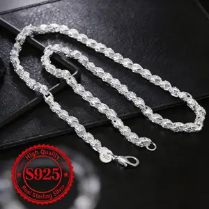 1 piece 925 silver-plated solid bamboo chain, 20/24-inch 5mm chain necklace,unisex, suitable for weddings and parties, fashionable jewelry, men's holiday gift, couple's gift, high-quality souvenir