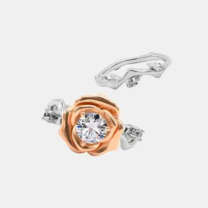 【731】"Cupid's Garden" Thorned Rose 1 Carat Synthetic Moissanite Stacking Ring Set– Romantic and Elegant Choice for Special Occasions